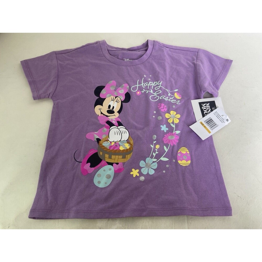 Disney Minnie Mouse Happy Easter Purple Short Sleeve Tee T-Shirt Top Girls 4T
